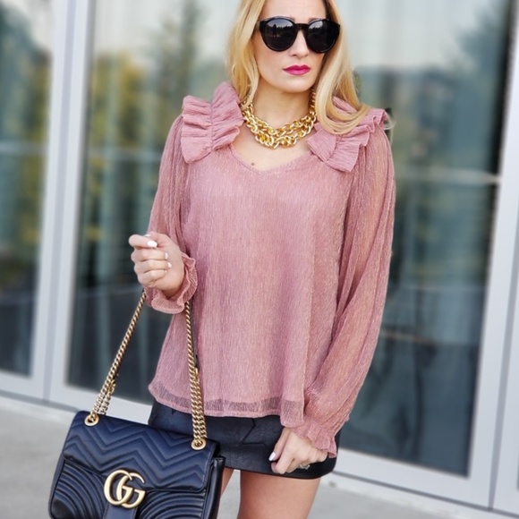 Blush Blouse Top with Gold Threading - Picture 2 of 4